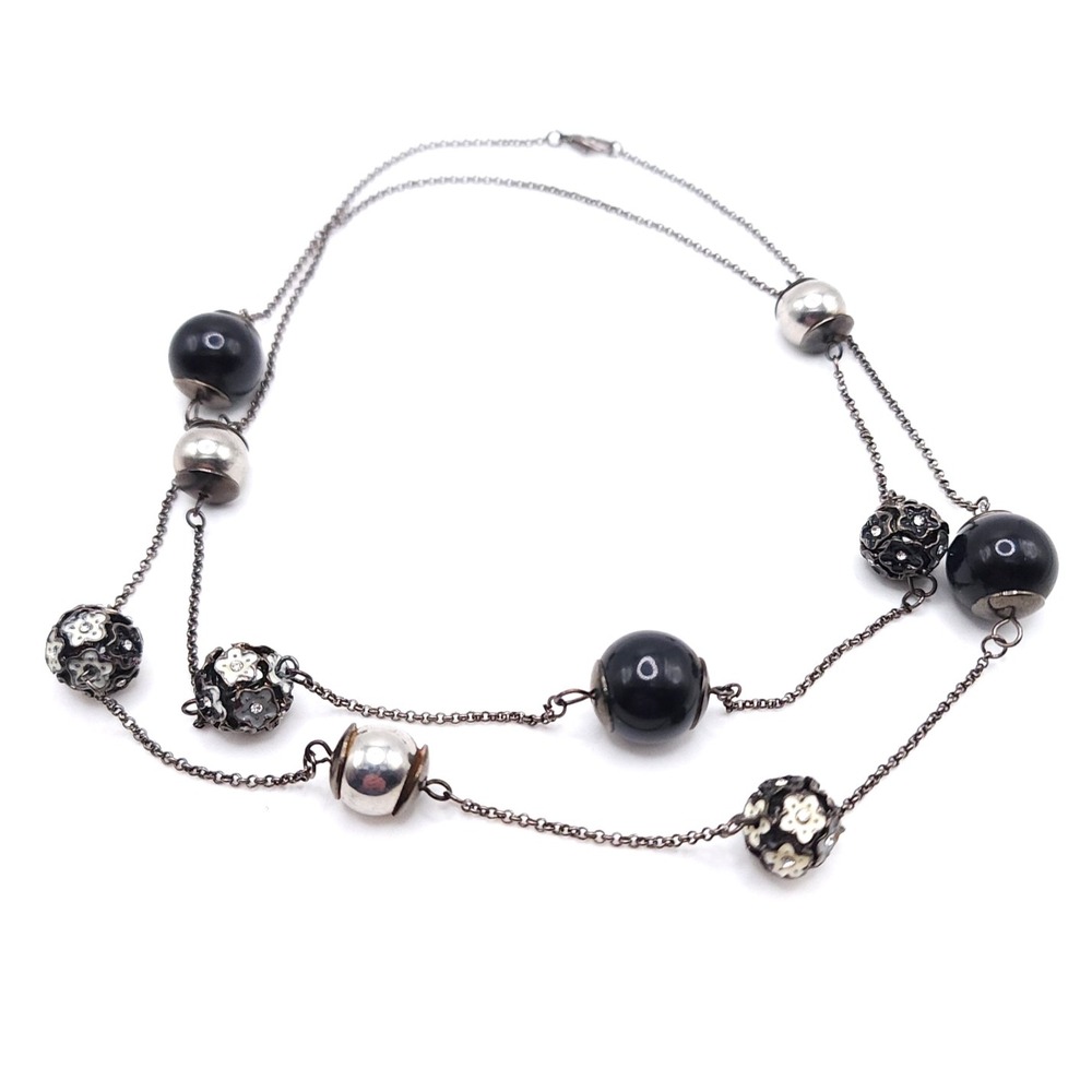 Y2K Gunmetal‎ Station Necklace Black